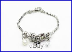 JUDITH RIPKA 925 Silver Pearl & Multi-Gemstone Charmed Chain Bracelet B6341