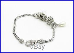 JUDITH RIPKA 925 Silver Pearl & Multi-Gemstone Charmed Chain Bracelet B6341