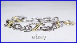 JUDITH RIPKA Sterling 925 Fleur De Lis Charm Diamonique Textured Link Bracelet