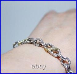 JUDITH RIPKA Sterling 925 Fleur De Lis Charm Diamonique Textured Link Bracelet