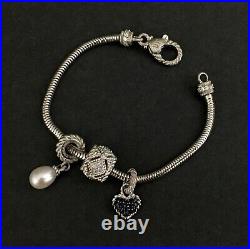 JUDITH RIPKA Sterling Silver. 925 Snake Chain Charm Bracelet with 3 Charms, 7in