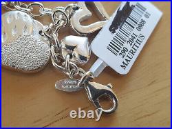 Jacmel Mauritius. 925 Sterling Silver Multi Heart Charms Bracelet 8