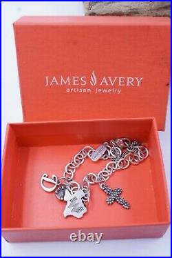 James Avery Sterling Silver Bracelet With 4-charms Cross, Ladybug, Letter D, Texas