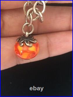 James Avery Sterling Silver Finial Art Glass Sun Orange Charm Bead bracelet