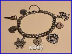 James Avery Sterling Silver Retired Heart Charm Bracelet With 8 Charms 8 1/2 L