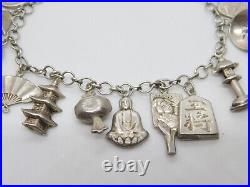 Japanese Sterling Silver Charm Bracelet with Charms Vintage c1960 19cm Length