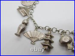 Japanese Sterling Silver Charm Bracelet with Charms Vintage c1960 19cm Length