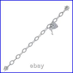 Jewelco London Silver CZ Key Love Heart Padlock Oval Belcher Charm Bracelet 7.5