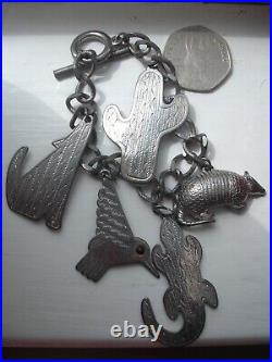 Jj Vintage Charm Bracelet Armadillo, Wolf, Cactus, Bird, Gecko Extremely Rare