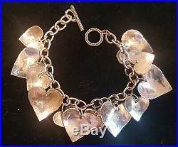 Joan SLIFKA stamped sterling silver heart charm bracelet