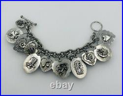 Joan Slifka Rare Vintage Sterling Silver 12 Heart Turquoise Lapis Charm Bracelet
