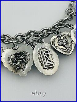 Joan Slifka Rare Vintage Sterling Silver 12 Heart Turquoise Lapis Charm Bracelet