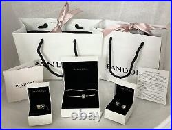 Job Lot Of Genuine Pandora Silver Moments Bracelets & Charms, With Boxes & Bags