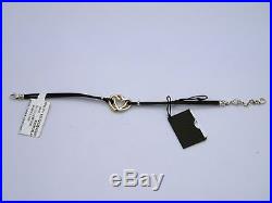 John Hardy Bamboo Silver & Gold Overlap Heart Charm Bracelet Black Leather NWT