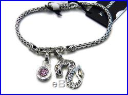 John Hardy Naga 18k Gold/Silver Dragon & Round Charm Bracelet Pink Sapphire NWT