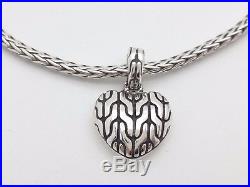 John Hardy Sterling Silver Heart Charm 3mm Weave Knot Chain 7' Inch Bracelet