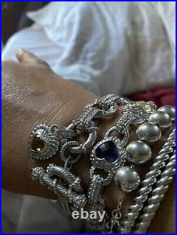 Judith Ripka 925 Sterling Silver CZ Thailand Citrine Heart Toggle Charm Bracelet