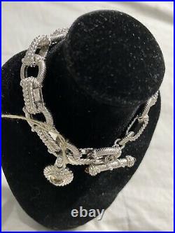 Judith Ripka 925 Sterling Silver CZ Thailand Citrine Heart Toggle Charm Bracelet