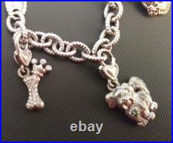 Judith Ripka 925 Sterling Silver Puppy Dog Lover 7.5 Charm Bracelet
