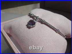 Judith Ripka Purple Amethyst Heart STERLING Silver Charm Bangle Bracelet, NIB