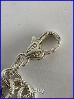 Judith Ripka Sterling Silver 5 Charm Bracelet with Garnet Cross Ruby Heart CZ Key