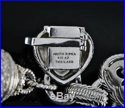 Judith Ripka Sterling Silver CZ Amethyst Mother of Pearl Heart Charm Bracelet