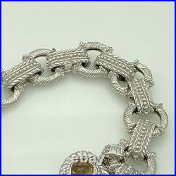 Judith Ripka Sterling Silver Heart Charm Large Link Chain Bracelet CZ 925 1.8 oz