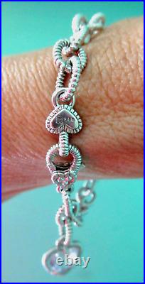 Judith Ripka Sterling Silver Pink Quartz Heart Charm Link Bracelet Sz X-Small