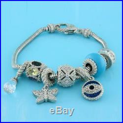 Judith Ripka Sterling Silver Snake Chain Multi Gemstone Charm Bracelet 7.5