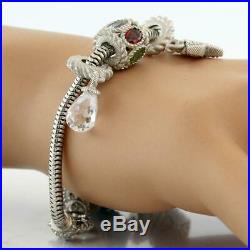 Judith Ripka Sterling Silver Snake Chain Multi Gemstone Charm Bracelet 7.5