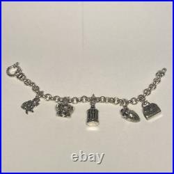 KBN Rolo Charm Bracelet Sterling Silver, 7.5, 43.4 Grams, Rose, Purse, Crown KBN Rolo Charm Bracelet Sterling Silver, 7.5, 43.4 Grams, Rose, Purse, Crown