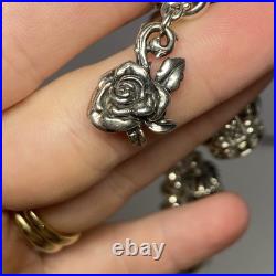 KBN Rolo Charm Bracelet Sterling Silver, 7.5, 43.4 Grams, Rose, Purse, Crown KBN Rolo Charm Bracelet Sterling Silver, 7.5, 43.4 Grams, Rose, Purse, Crown