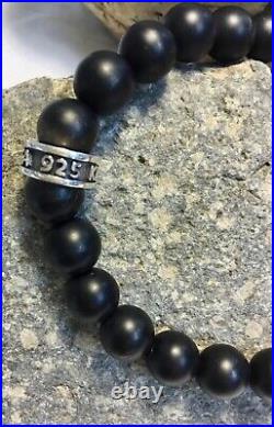 King Baby 925 Sterling 5 mm Black Onyx Peace Charm Bracelet