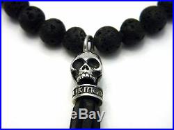 King Baby Black Lava Rock Bead Bracelet with Tassel Skull Charm NWT