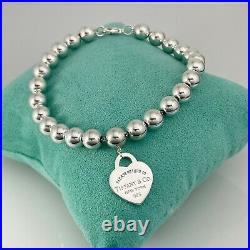 LARGE Return to Tiffany & Co Silver Heart Tag HardWear 8mm Bead Charm Bracelet