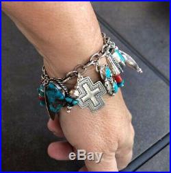 LOADED Turquoise Revival 23 Charm Bracelet, several SIGNED, 7-7 1/2