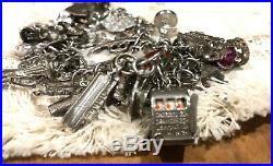 LOADED Vintage Sterling Silver Charm Bracelet Traveler 30 Charms