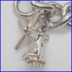LOVELY 925 STERLING SILVER CHARM BRACELET WITH CHARMS HEAVY (75.92g) 7 INCH