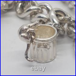 LOVELY 925 STERLING SILVER CHARM BRACELET WITH CHARMS HEAVY (75.92g) 7 INCH