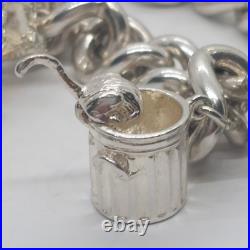 LOVELY 925 STERLING SILVER CHARM BRACELET WITH CHARMS HEAVY (75.92g) 7 INCH