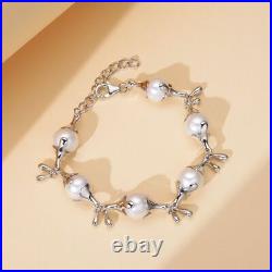 LUCY Q White Pearl Charm Bracelet in Silver Designer Metal Wt. 12.01 Grams