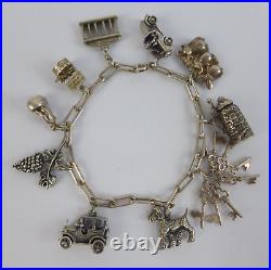 Ladies 835 Silver Charm Bracelet Vintage 19cm 10 Charms