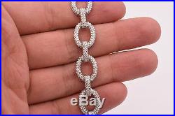 Ladies Diamonique CZ Oval Rolo Charm Bracelet Real Sterling Silver 925 7 AAA