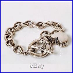 Lagos Caviar Heart Charm Chain Link Toggle Bracelet 925 Sterling Silver
