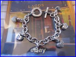 Lagos Caviar Multi 3D Heart Charm Toggle Cable Chain Sterling Silver Bracelet