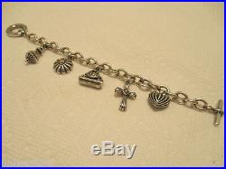 Lagos Charm Bracelet 925 Sterling Silver Gold Accents Cross Flower Charm 7.5 in