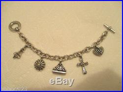 Lagos Charm Bracelet 925 Sterling Silver Gold Accents Cross Flower Charm 7.5 in