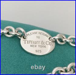 Large 8 Please Return To Tiffany & Co Sterling Silver Oval Tag Charm Bracelet