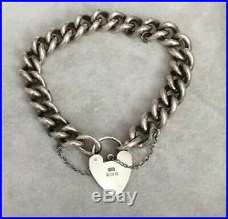 Large Heavy Vintage Sterling Silver Padlock Charm Chain Bracelet Hallmark 1972