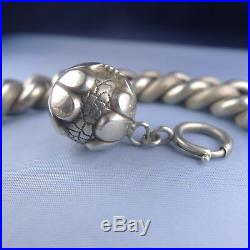 Large Victorian Sterling Silver Bracelet and Ball Charm / Antique